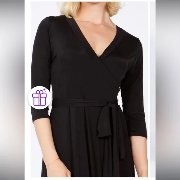 Black faux wrap maxi 3/4 sleeve dress - Picture 4 of 7